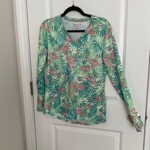 Reel Legends Green and Pink Leaf Long Sleeve Top